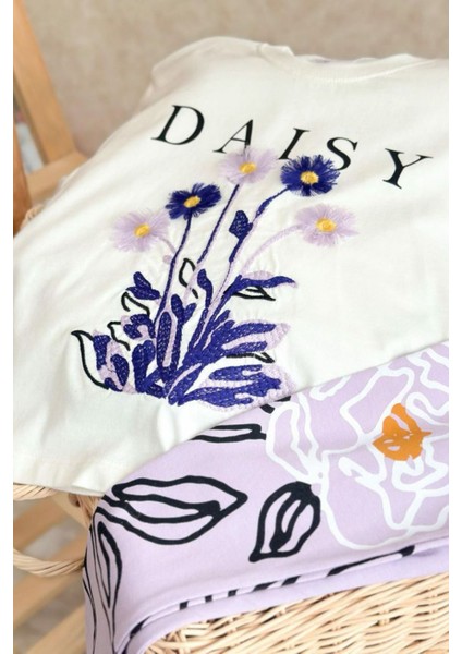 Daisy Çiçek Işleme Detaylı Kız Çocuk taytlı takım - Lila fırsatları