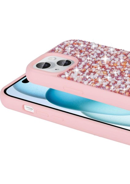 Iphone 15 Uyumlu Kılıf Parlak Taşlı Kamera Korumalı Dökülmez Taşlı Kapak