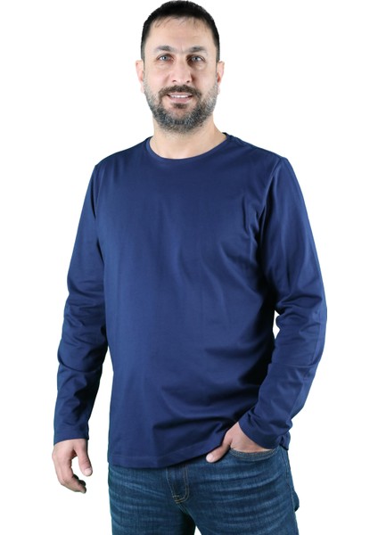 Erkek Cotton Bisiklet Yaka Uzun Kollu Tişört
