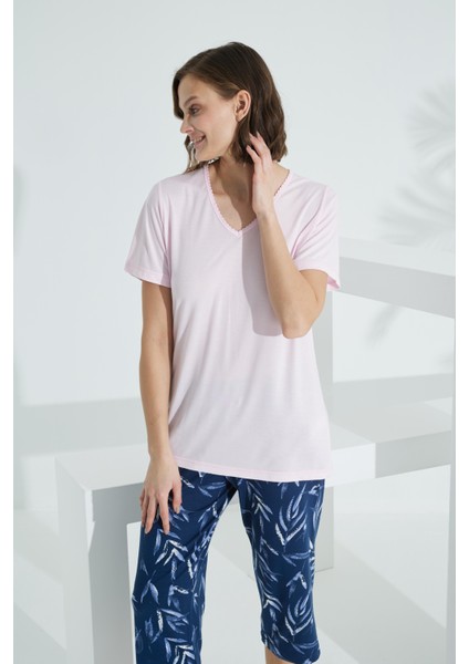 Bambu Soft Kumaş Kısa Kol Kapri Takım 71038
