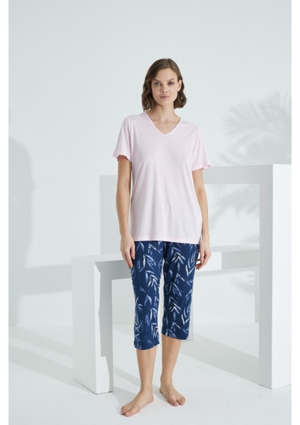 Bambu Soft Kumaş Kısa Kol Kapri Takım 71038