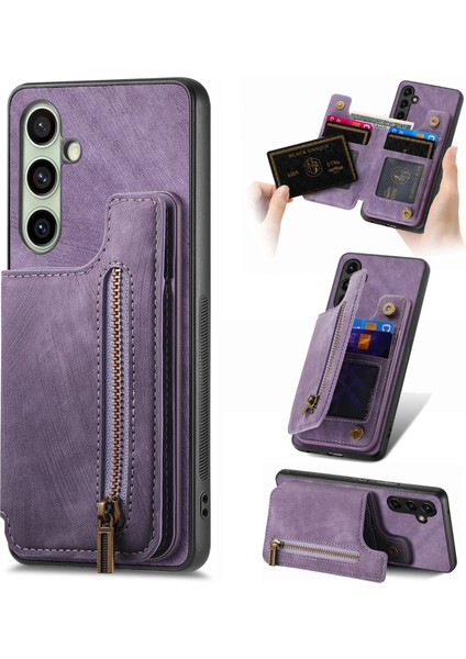 Samsung Galaxy S25 Plus Retro Deri Tpu Telefon Kılıfı Fermuarlı Kart Tutucu (Yurt Dışından)