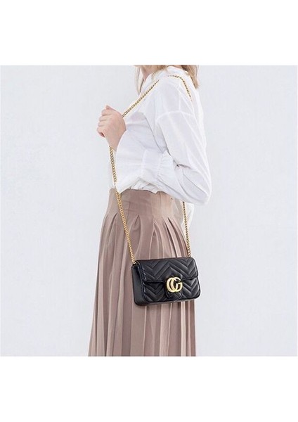 Kadın Çanta Zincir Çanta Şık Küçük Chanel Tarzı Omuz Çapraz Çanta (Yurt Dışından)