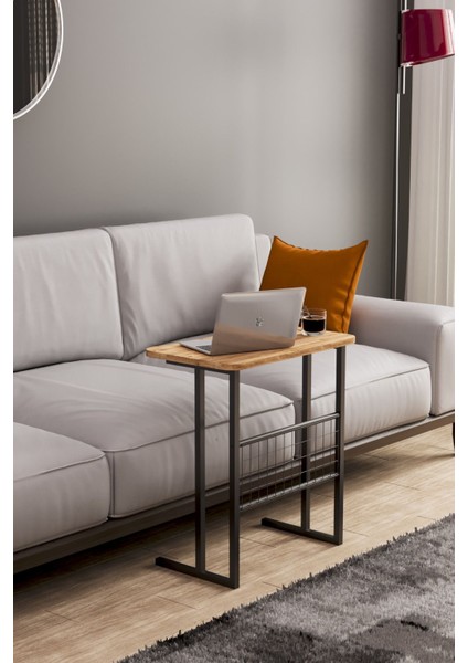 Metal Ayaklı Laptop Sehpası Koltuk Sehpası Kahvaltı Masası Çalışma Sehpası - Atlantik Çam Desenli fiyatları
