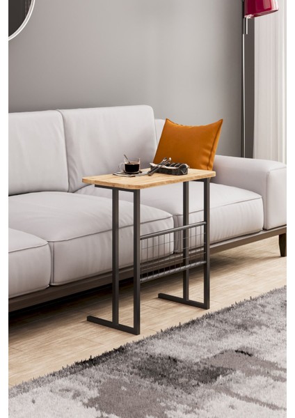 Metal Ayaklı Laptop Sehpası Koltuk Sehpası Kahvaltı Masası Çalışma Sehpası - Atlantik Çam Desenli fırsatları