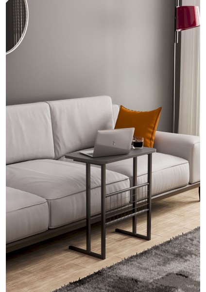 Metal Ayaklı Laptop Sehpası Koltuk Sehpası Kahvaltı Masası Çalışma Sehpası - Koyu Gri fiyatları