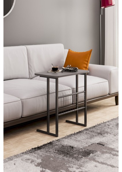 Metal Ayaklı Laptop Sehpası Koltuk Sehpası Kahvaltı Masası Çalışma Sehpası - Koyu Gri fırsatları