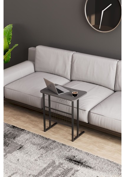 Metal Ayaklı Laptop Sehpası Koltuk Sehpası Kahvaltı Masası Çalışma Sehpası - Koyu Gri indirimleri