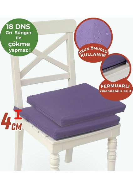 2'li Sandalye Minderi Su Itici Kumaş 40X40 cm Sünger Sandalye Minderi Bağcıklı Mor