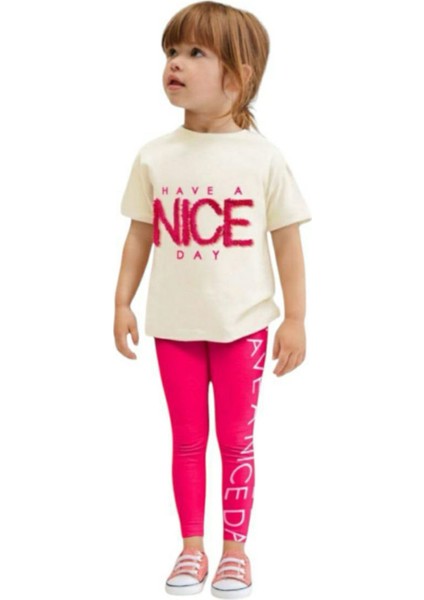 Nice Kabartma Detaylı Kız Çocuk Taytlı takım - Fuşya