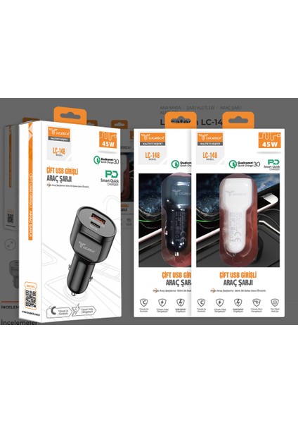 Samsung A40 / A51 / A52 / A6 / A7 / A70 / A71 / A72 Uyumlu Voltigo Duo 45W Araç şarjı