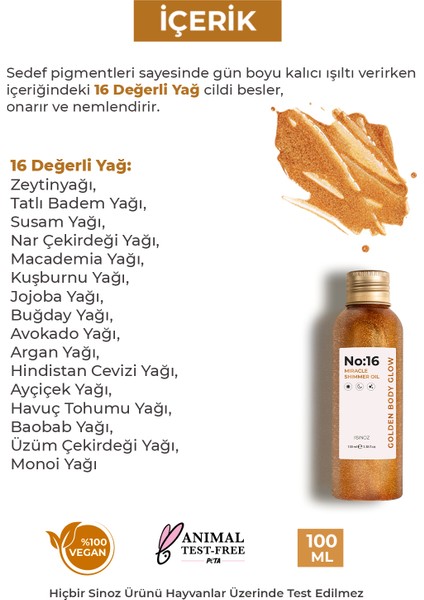 No:16 Mucizevi Işıltılı Saç ve Vücut Bakım Yağı 100 ML - Parıltılı Nemlendirici Bakım
