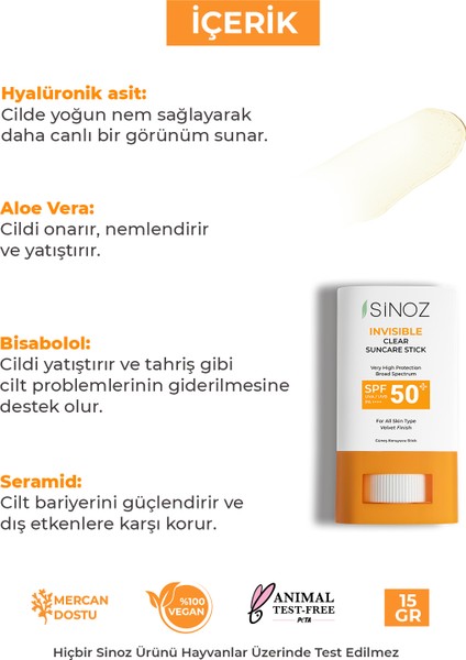 SPF50+ Nemlendirici ve Yatıştırıcı Yüksek Korumalı Şeffaf Stick Güneş Kremi 15 gr