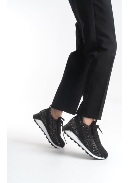 Alya Bağcıklı Ortopedik Taban Taşlı Kadın Sneaker Spor Ayakkabı Bt - Siyah modelleri