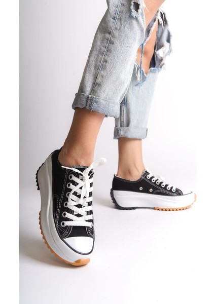 Parıs Bağcıklı Ortopedik Taban Kadın Sneaker Spor Ayakkabı Bt - Siyah