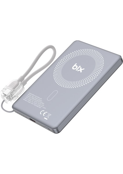 PB114 5000MAH 20W Dahili Type-C Kablolu 15W Manyetik Kablosuz Şarj Özellikli Portatif Powerbank Taşınabilir Hızlı Şarj Cihazı