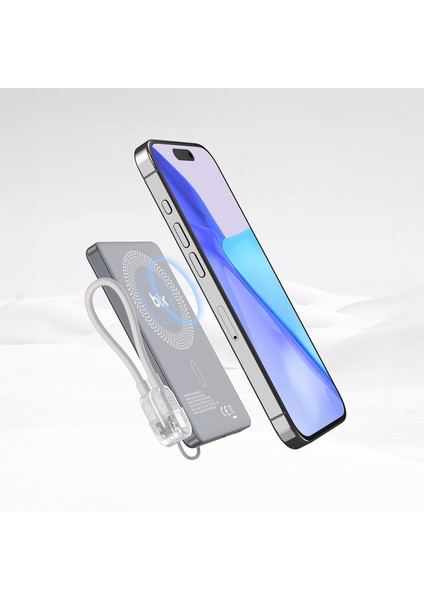 PB114 5000MAH 20W Dahili Type-C Kablolu 15W Manyetik Kablosuz Şarj Özellikli Portatif Powerbank Taşınabilir Hızlı Şarj Cihazı