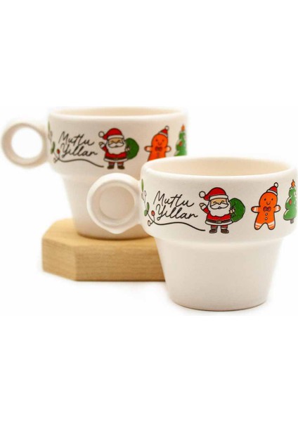Noel Mutlu Yıllar 2'li Espresso Bardak Seti - Yılbaşı Temalı Kupa Fincan