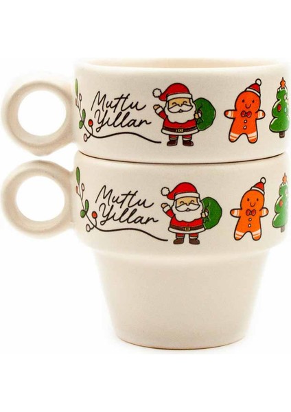Noel Mutlu Yıllar 2'li Espresso Bardak Seti - Yılbaşı Temalı Kupa Fincan fiyatları