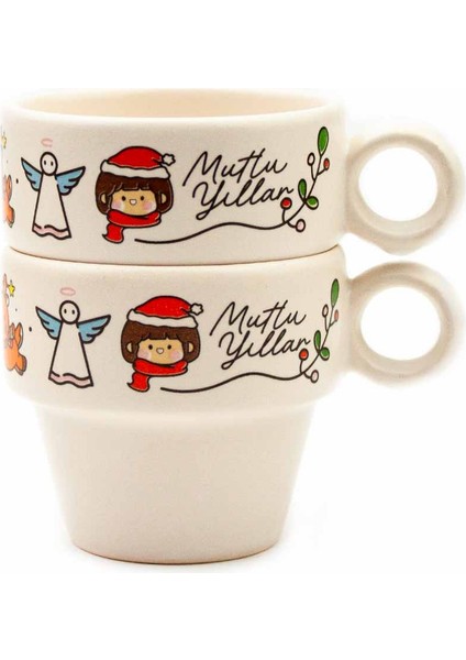 Noel Mutlu Yıllar 2'li Espresso Bardak Seti - Yılbaşı Temalı Kupa Fincan modelleri