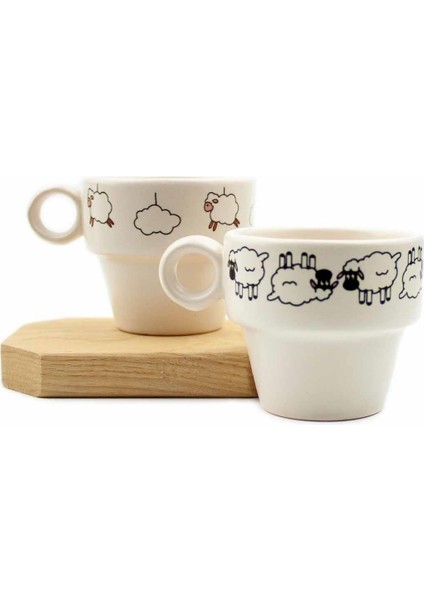 Uykusuz Koyunlar 2'li Espresso Bardak Seti - Hediye Seramik Fincan