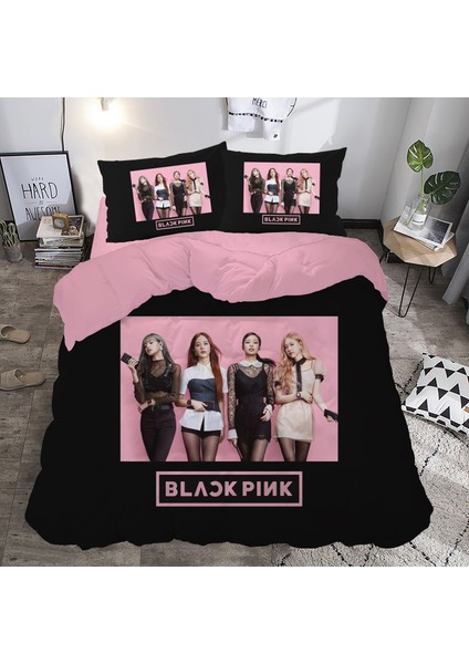Black Pink Temalı Baskılı Çift Kişilik Nevresim Takımı