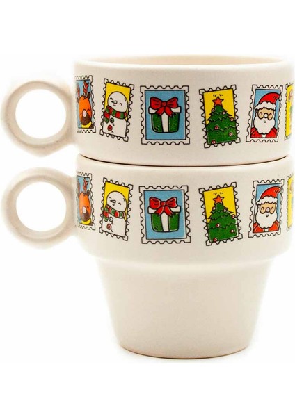 Yılbaşı Kartpostal Tasarımlı 2'li Espresso Bardak Seti - Yılbaşı Temalı Kupa Fincan fiyatları