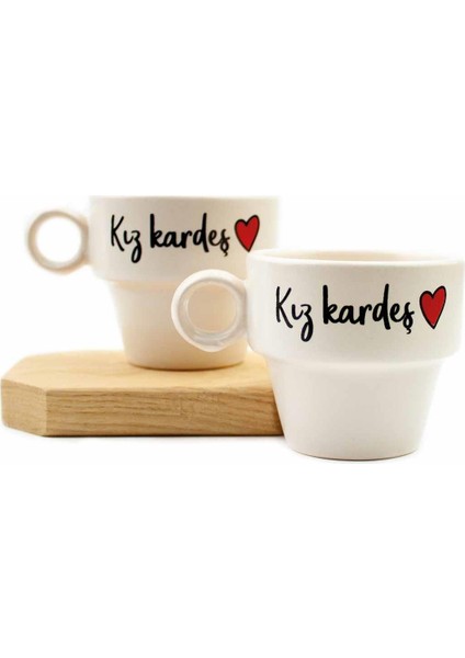 Kız Kardeş 2'li Espresso Bardak Seti - Hediye Seramik Fincan