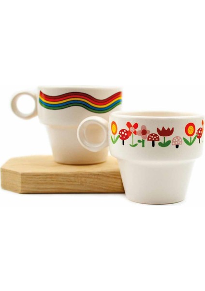 Vosvos & Gökkuşağı 2'li Espresso Bardak Seti - Hediye Seramik Fincan