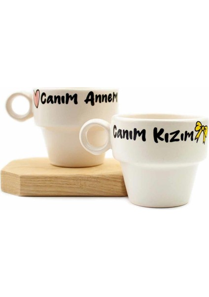 Canım Annem & Canım Kızım 2'li Espresso Bardak Seti - Hediye Seramik Fincan