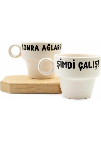 Şimdi Çalış! Sonra Ağlarsın 2'li Espresso Bardak Seti - Hediye Seramik Fincan