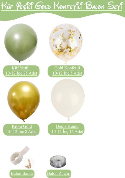 Küf Yeşili Gold Konfetili ve Deniz Kumu Temalı Balon Seti fiyatları