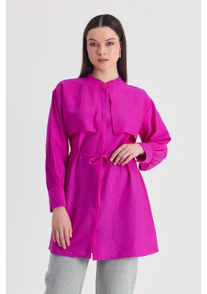 Fuşya Parça Detaylı Ip Bağcıklı Gömlek 4553A modelleri