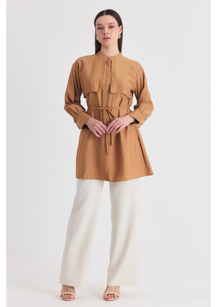 Bisküvi Parça Detaylı Ip Bağcıklı Gömlek 4553A