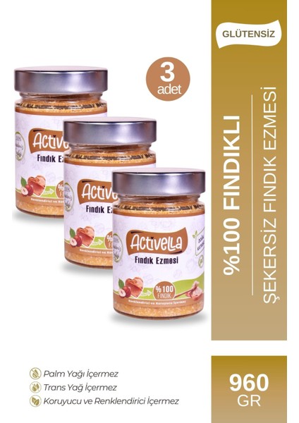 Şekersiz Fındık Ezmesi 320GR %100 Fındıklı X3