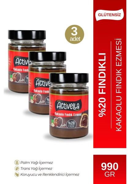 Kakaolu Fındık Ezmesi 330GR %20 Fındıklı X3