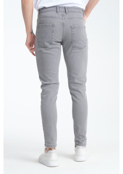 Erkek Gri Düz Skinny Fit Jeans Pantolon Günlük Giyime Uygun modelleri