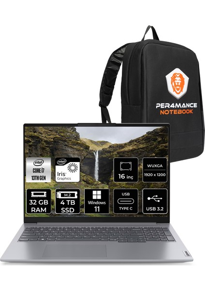 Thinkbook 16 Gen 6 Intel Core I7 13700H 32GB 4tb SSD 16" Fhd+Windows 11 Pro Taşınabilir Bilgisayar & Per4 Çanta 21KH00V1TRP400