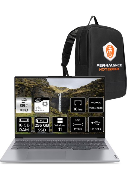 Thinkbook 16 Gen 6 Intel Core I7 13700H 16GB 256GB SSD 16" Fhd+Windows 11 Pro Taşınabilir Bilgisayar & Per4 Çanta 21KH00V1TRP386