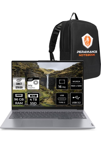 Thinkbook 16 Gen 6 Intel Core I7 13700H 96GB 4tb SSD 16" Fhd+ Fdos Taşınabilir Bilgisayar & Per4 Çanta 21KH00V1TRP340