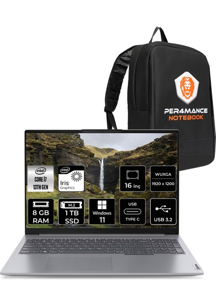 Thinkbook 16 Gen 6 Intel Core I7 13700H 8gb 1tb SSD 16" Fhd+Windows 11 Pro Taşınabilir Bilgisayar & Per4 Çanta 21KH00V1TRP383