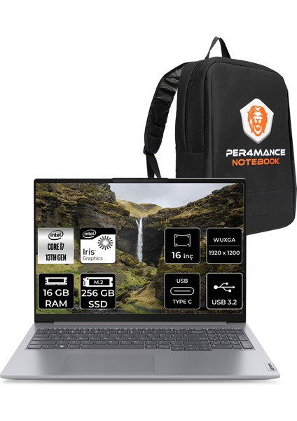 Thinkbook 16 Gen 6 Intel Core I7 13700H 16GB 256GB SSD 16" Fhd+ Fdos Taşınabilir Bilgisayar & Per4 Çanta 21KH00V1TRP306