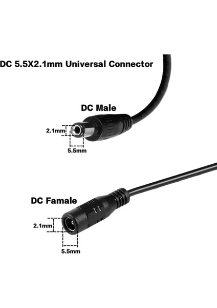 Ec-5 AWG23 5 Metre Power Güç Uzatma Kablosu – 12V Dc Wifi Kamera Modem Kayıt Cihazı Uyumlu