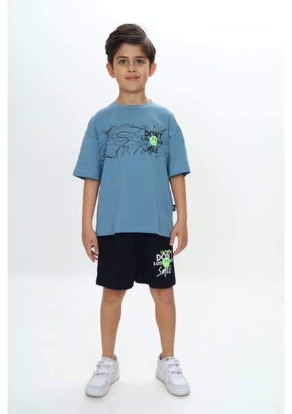 Erkek Çocuk Smile Yazı Baskılı Şortlu Takım