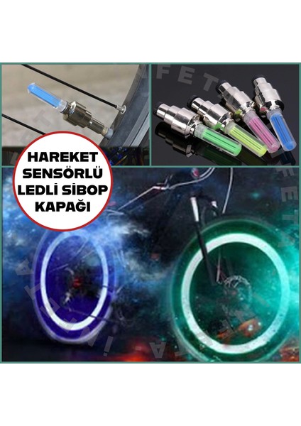 Bisiklet Motorsiklet Araba Hareket Sensörlü Işıklı Sibop Kapağı- 2 Adet Tekerlek Işığı Led Lamba