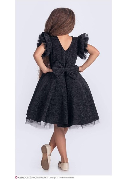 Kız Çocuk Özel Gün Simli Abiye Elbise 167372 Siyah fırsatları