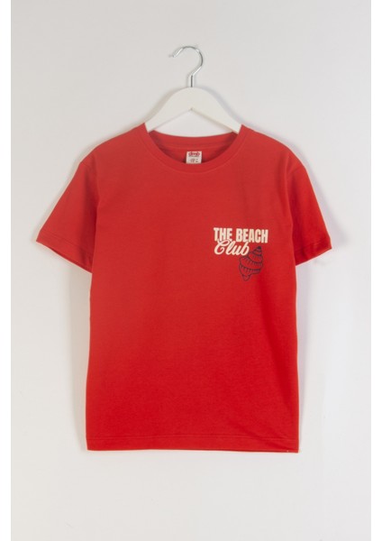 Ön ve Sırt Baskılı Deniz Temalı Bisiklet Yaka Rahat Kalıp Kız Çocuk T-Shirt