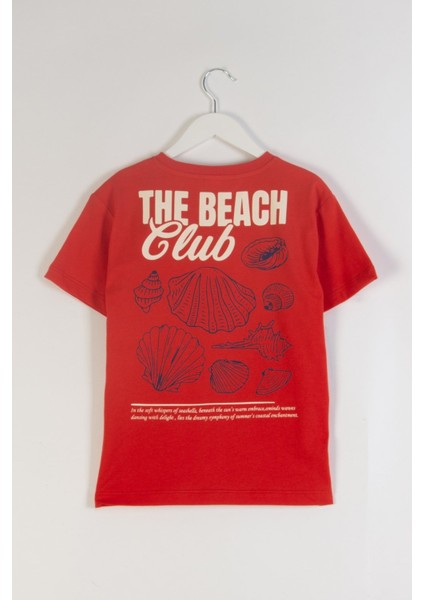 Ön ve Sırt Baskılı Deniz Temalı Bisiklet Yaka Rahat Kalıp Kız Çocuk T-Shirt
