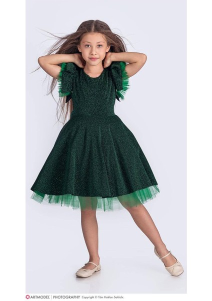 Kız Çocuk Özel Gün Simli Abiye Elbise 167372 Yeşil fiyatları