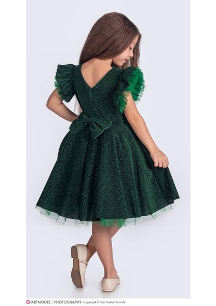 Kız Çocuk Özel Gün Simli Abiye Elbise 167372 Yeşil modelleri
